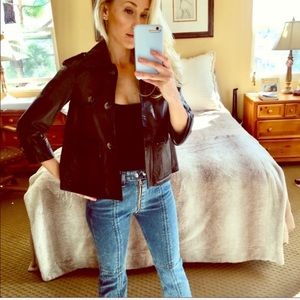 THEORY Black Brown Leather Croped Jacket